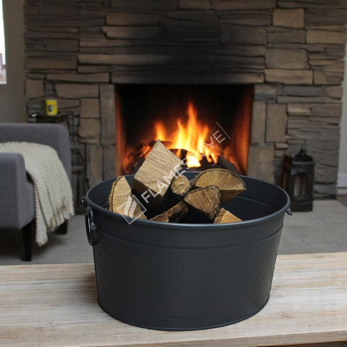 Flame Stove FS-1353 Mat Siyah Metal Odun Kovası Şömine Aksesuarı