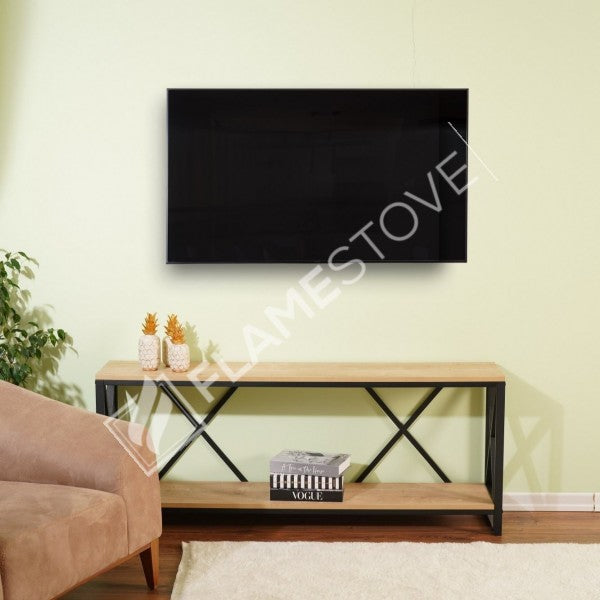 Çok Amaçlı Modern Tasarım Ceviz Barok Rengi Metal İskeletli Konsol TV Ünitesi