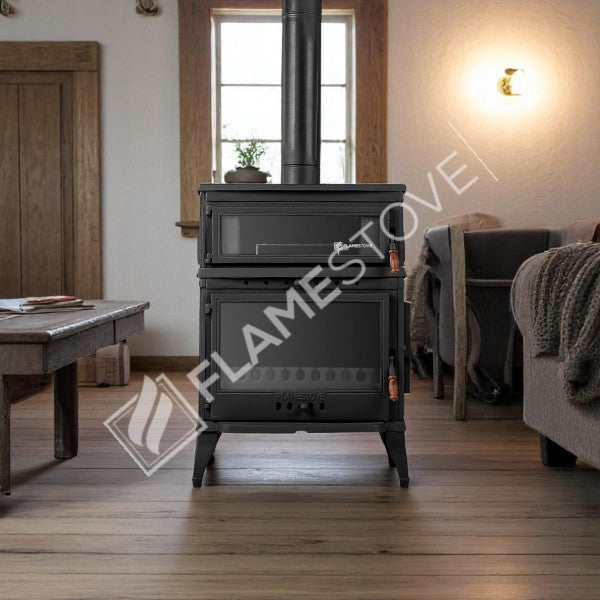 Retro Lux Emaye Fırınlı Döküm Odun Kömür Sobası Yan Kapaklı Yüksek Verimli