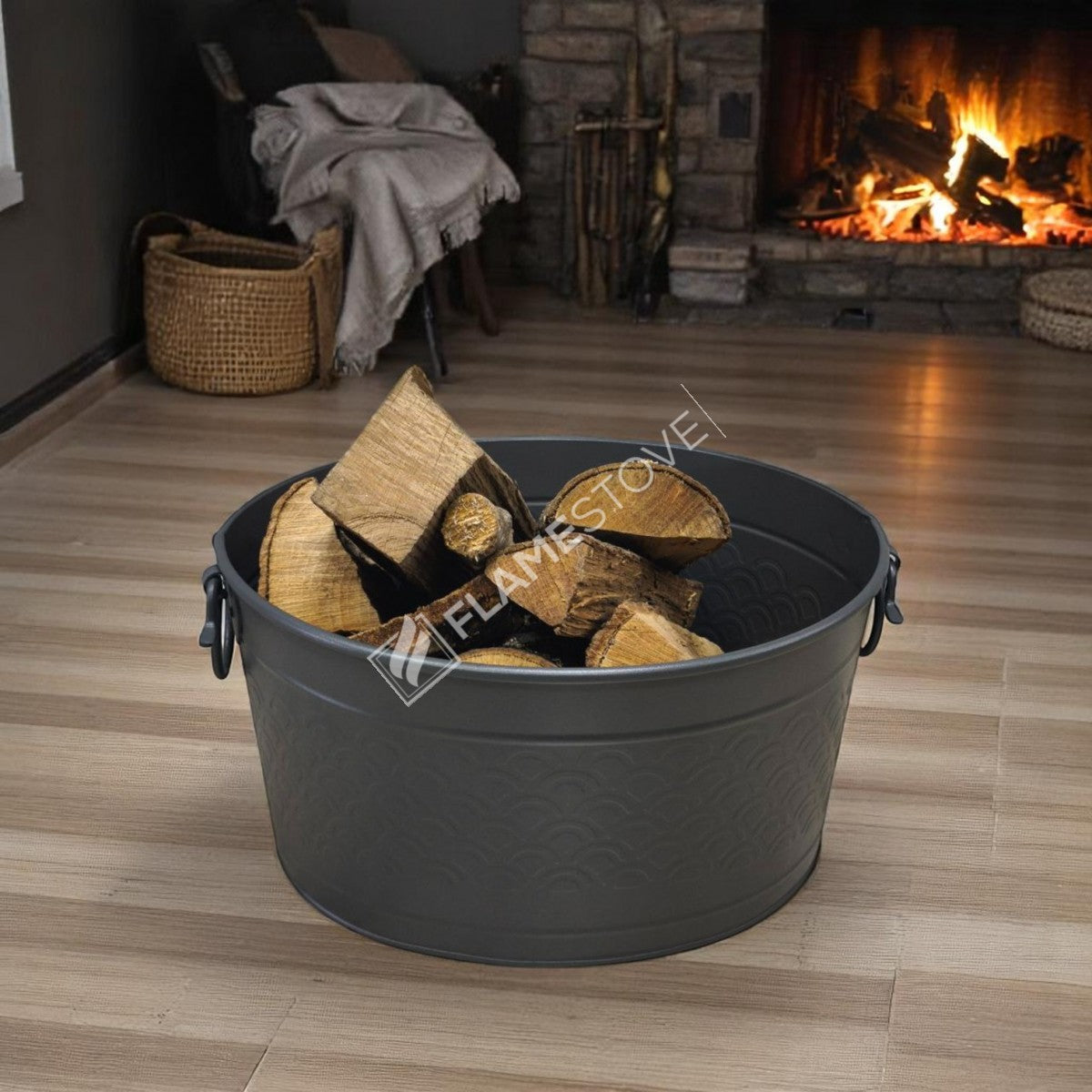 Flame Stove FS-1353 Mat Siyah Metal Odun Kovası Şömine Aksesuarı