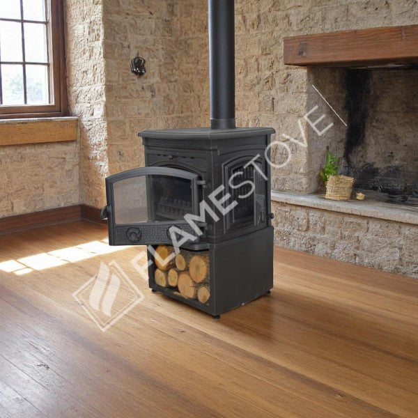 Sirius Star Yüksek Verimli Döküm Soba Yan Kapaklı Odunluklu, Schott-Robax Camlı, Odun Kömür
