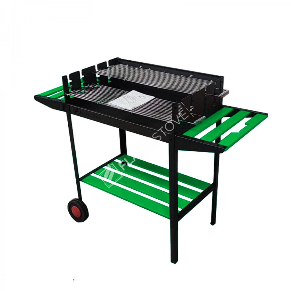 Flame Stove FS-504 Yeşil Lüks Tekerlekli Emaye Barbekü Mangal, Ayarlanabilir Izgara