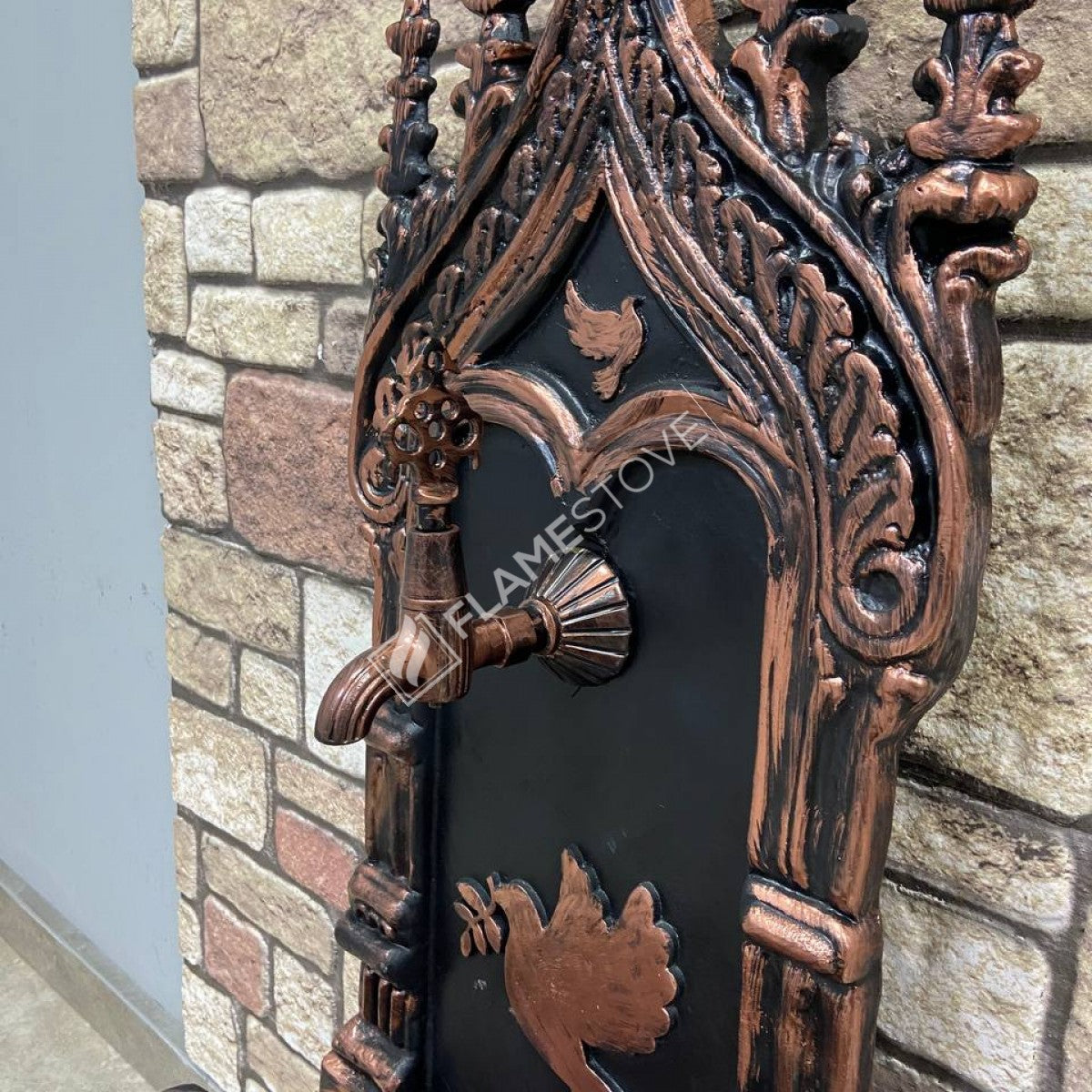 Zarif Kuş Motifli Flame Stove FS-904 Bakır Midye Alüminyum Bahçe Çeşmesi