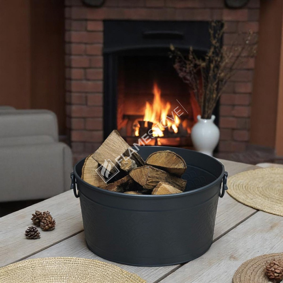 Flame Stove FS-1353 Mat Siyah Metal Odun Kovası Şömine Aksesuarı