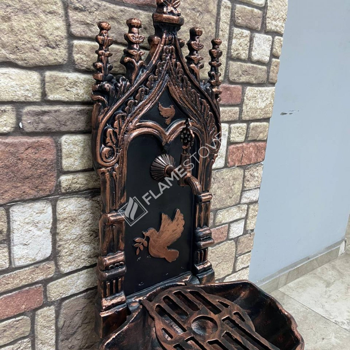 Zarif Kuş Motifli Flame Stove FS-904 Bakır Midye Alüminyum Bahçe Çeşmesi