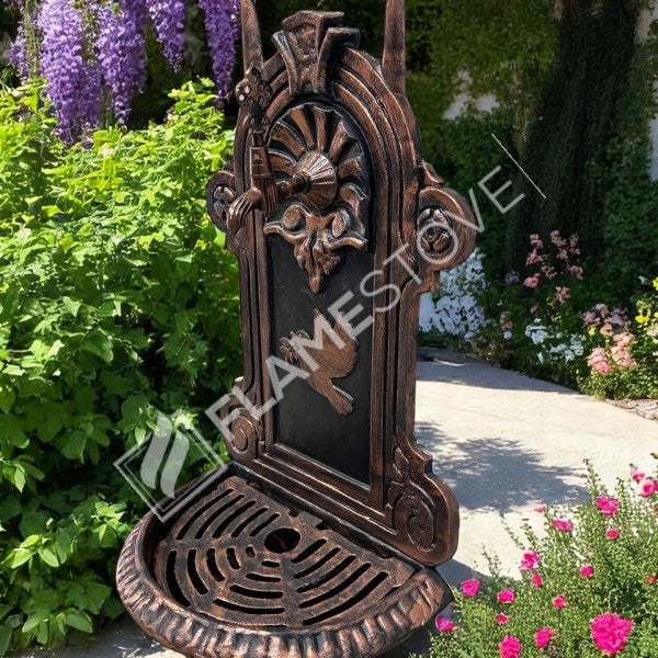 FlameStove FS-907 Bakır Midye Kuş Desenli Alüminyum Bahçe Çeşmesi, Tek Musluklu, Dayanıklı