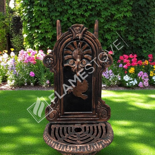 FlameStove FS-907 Bakır Midye Kuş Desenli Alüminyum Bahçe Çeşmesi, Tek Musluklu, Dayanıklı