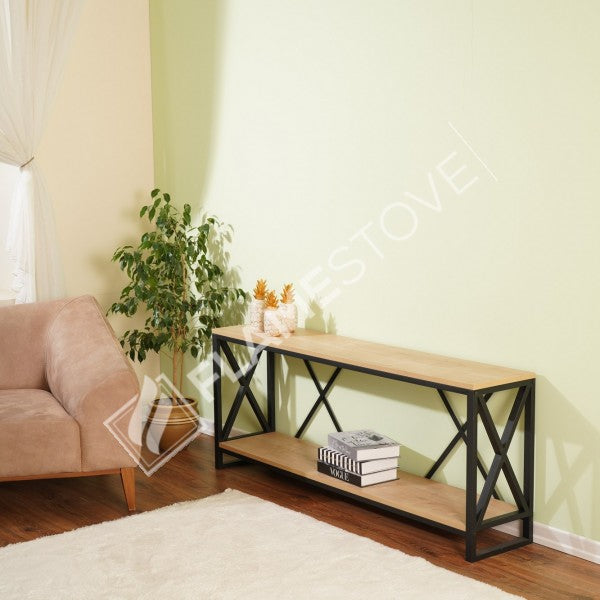 Çok Amaçlı Modern Tasarım Ceviz Barok Rengi Metal İskeletli Konsol TV Ünitesi