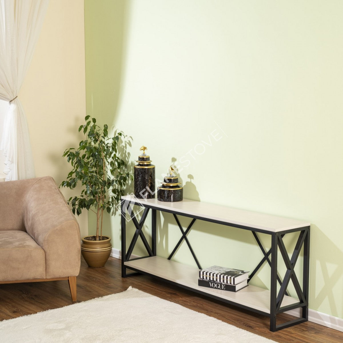 Modern Çok Amaçlı Beyaz Ahşap TV Ünitesi Konsol Metal İskeletli Şık Tasarım