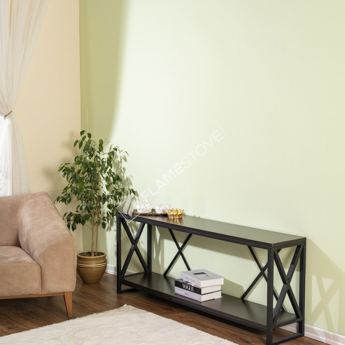 Modern Koyu Kahve Venge MDF Metal TV Ünitesi Konsol Dresuar Raf