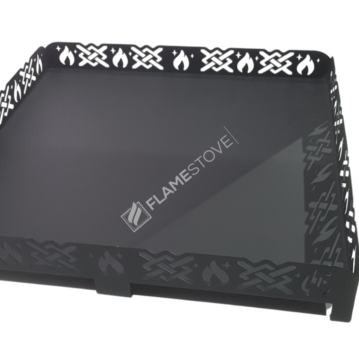 75x75 cm Lazer Kesim Çelik Soba Altlığı - Çapraz Desenli Isı Yalıtımlı