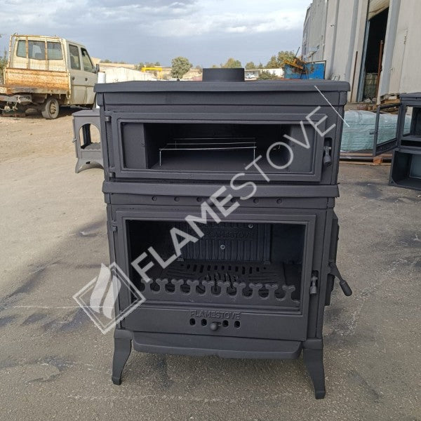 Retro Fırınlı Döküm Soba, Yüksek Verimli Odun Kömür Sobası, Termostatlı, 13 kW