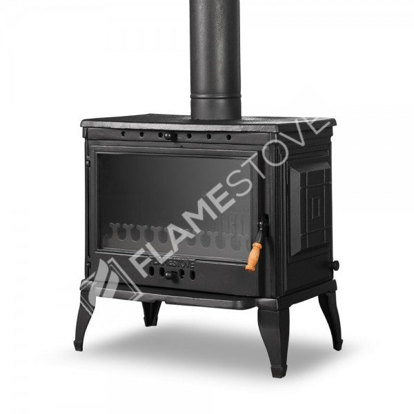 Retro Klasik Döküm Soba, Yüksek Verimli Odun Kömür Sobası, Schott Robax Camlı, 10 kW