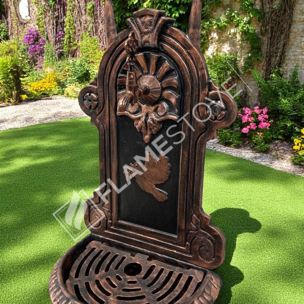 FlameStove FS-907 Bakır Midye Kuş Desenli Alüminyum Bahçe Çeşmesi, Tek Musluklu, Dayanıklı