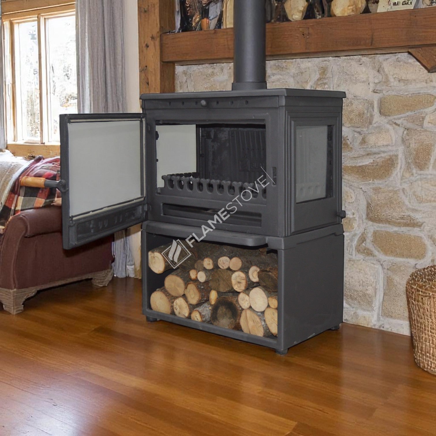 Retro Lux 3 Camlı Döküm Soba, Yüksek Verimli Odun & Kömür Sobası