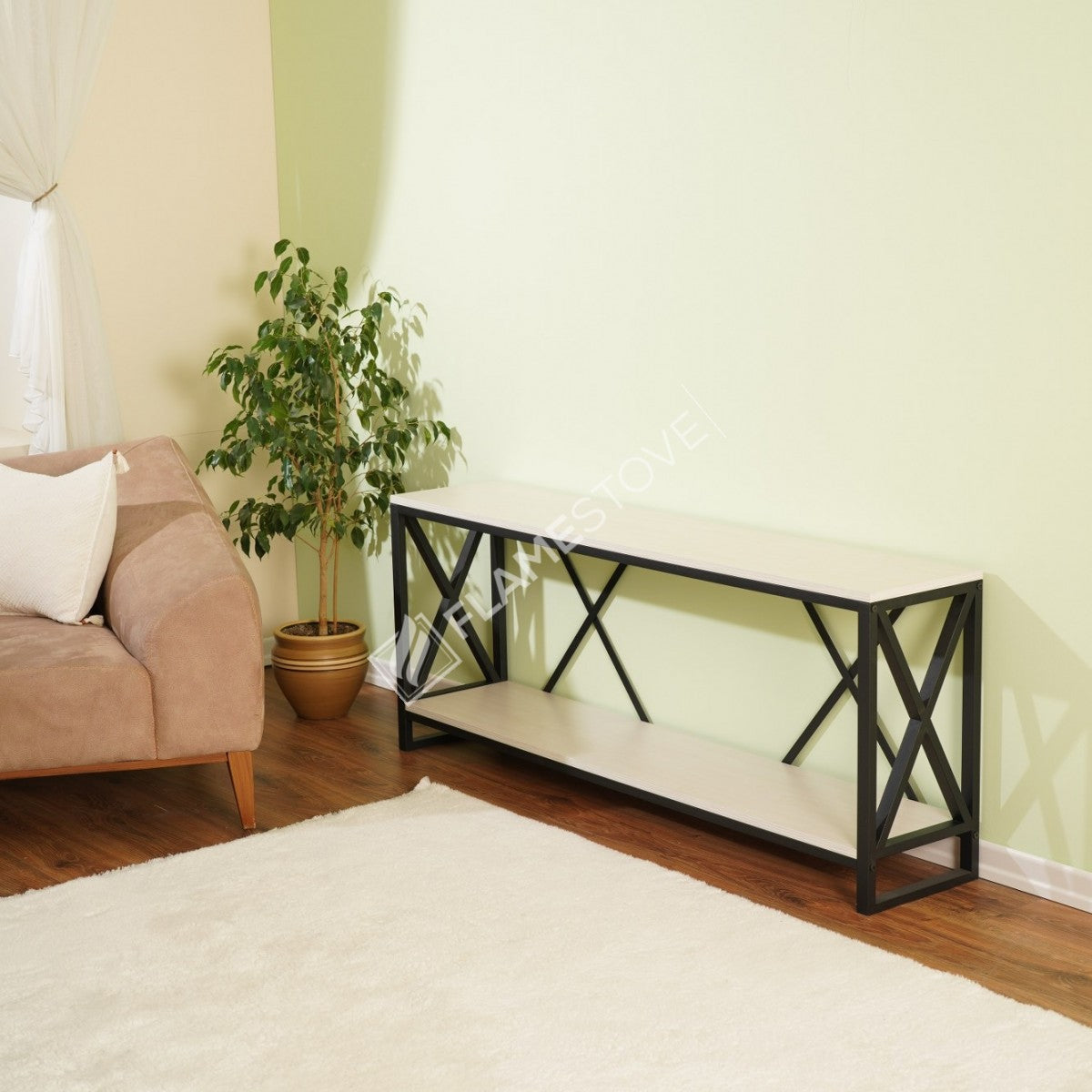 Modern Çok Amaçlı Beyaz Ahşap TV Ünitesi Konsol Metal İskeletli Şık Tasarım