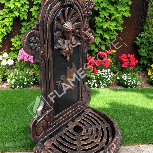 FlameStove FS-907 Bakır Midye Kuş Desenli Alüminyum Bahçe Çeşmesi, Tek Musluklu, Dayanıklı