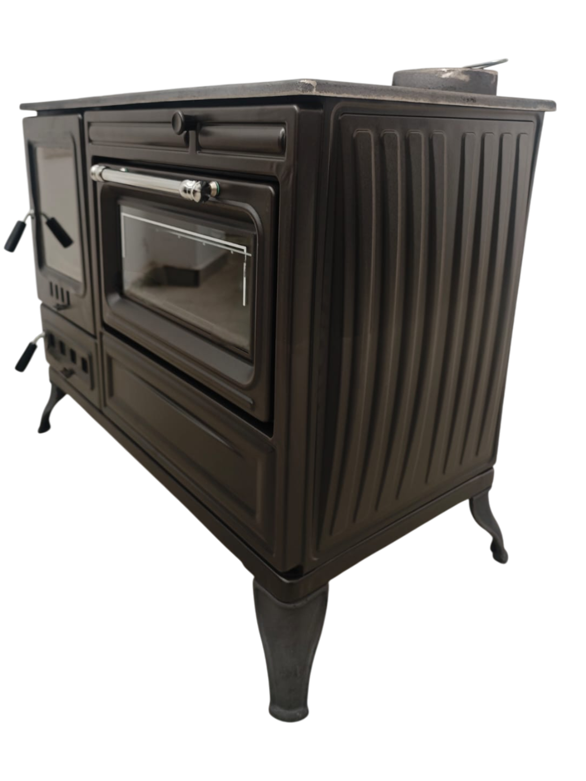 FS-316 - 40’lık Döküm Ayaklı Kuzine Soba | Fırınlı Emayeli Kuzine | Mat Siyah