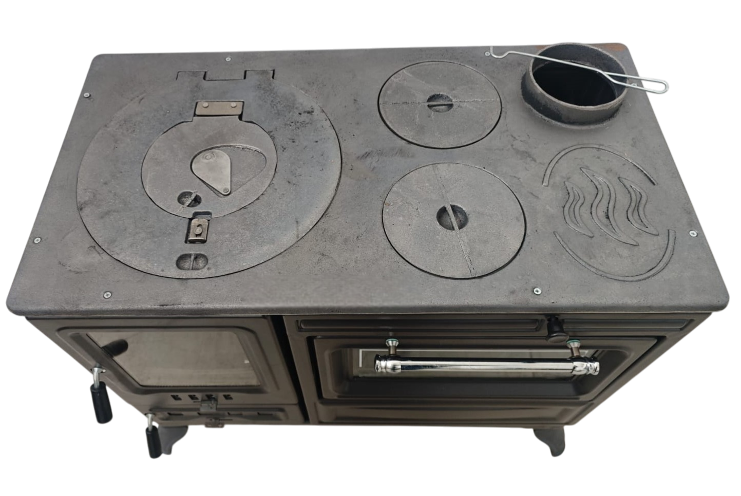 FS-316 - 40’lık Döküm Ayaklı Kuzine Soba | Fırınlı Emayeli Kuzine | Mat Siyah