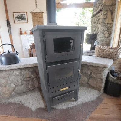 Flame Stove S3 Çelik Dış Yüzey Ateş Tuğlalı Fırınlı Soba, Maşa ve Odunluk