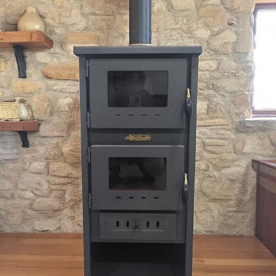 Flame Stove S3 Çelik Dış Yüzey Ateş Tuğlalı Fırınlı Soba, Maşa ve Odunluk