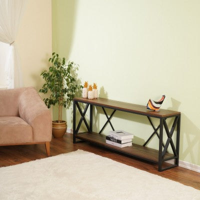 Çok Amaçlı Modern Tasarım Ceviz Barok Rengi Metal İskeletli Konsol TV Ünitesi