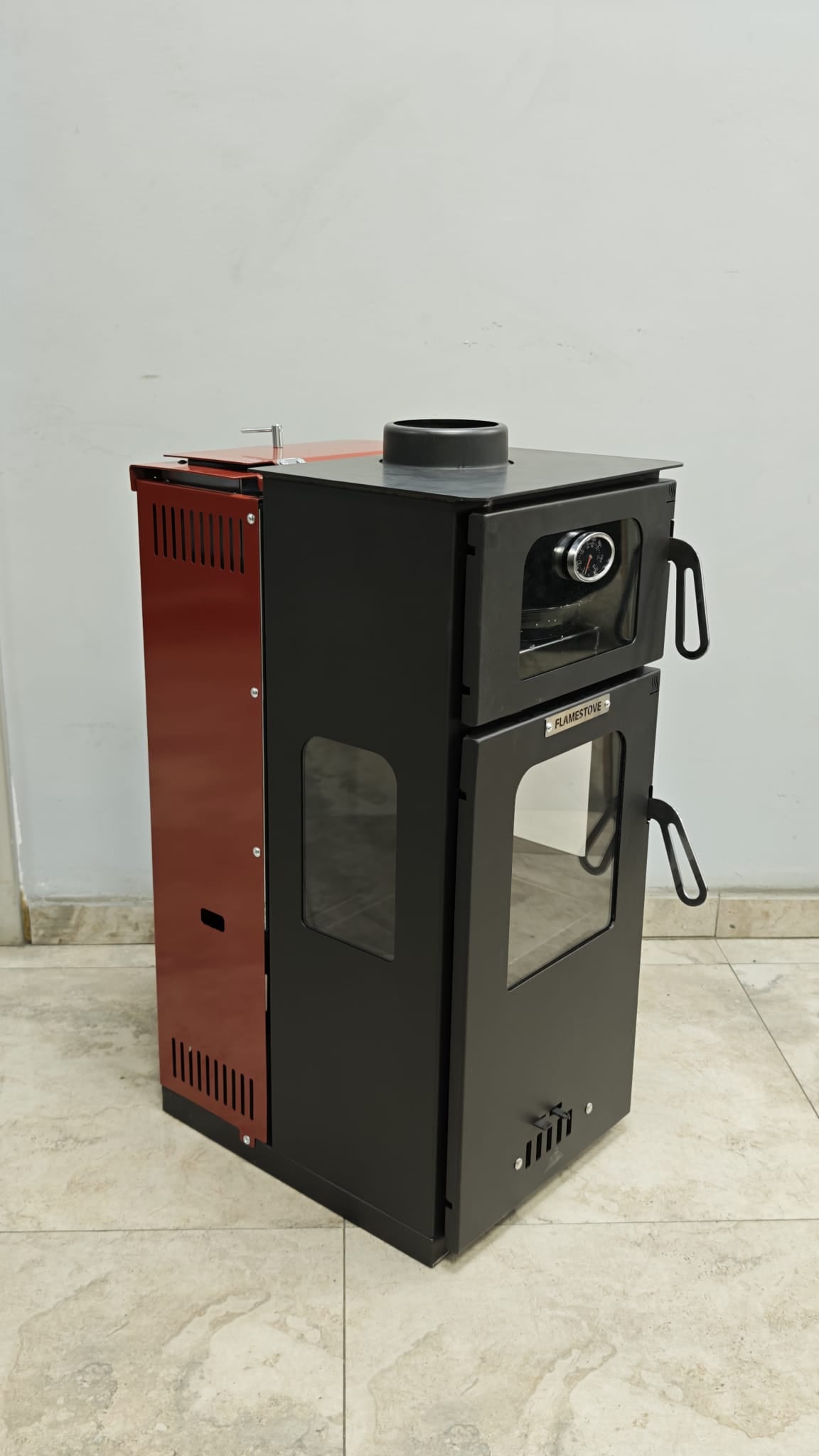 FS-295 Mini Hybrid Lüx Gurme Çelik Soba | Fırınlı | 3 Camlı | Pelet ve Odun Yakıtlı