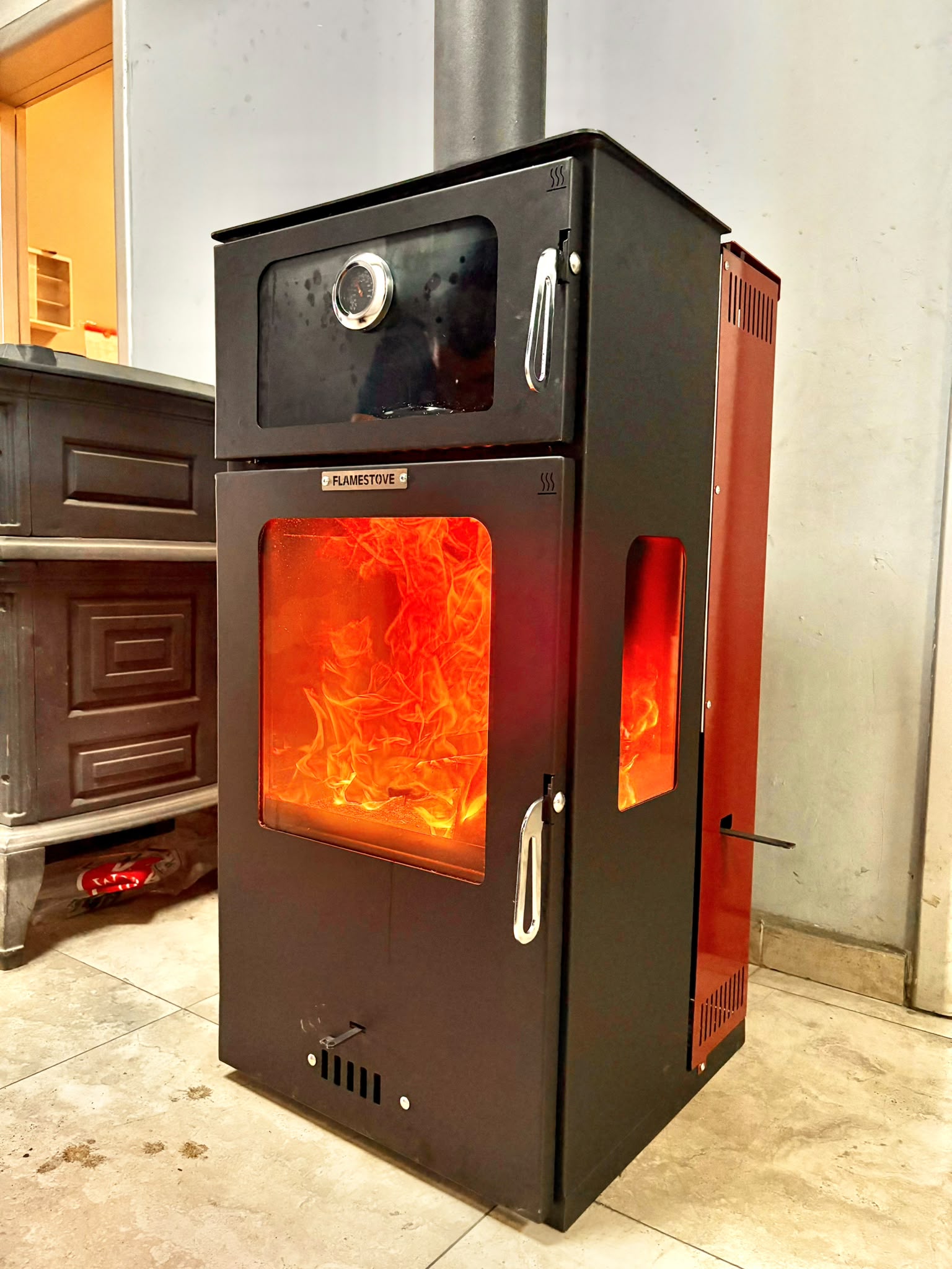 FS-294 Hybrid Lüx Gurme Çelik Soba | 3 Camlı | 2 Kat Fırın | Pelet ve Odun Yakıtlı
