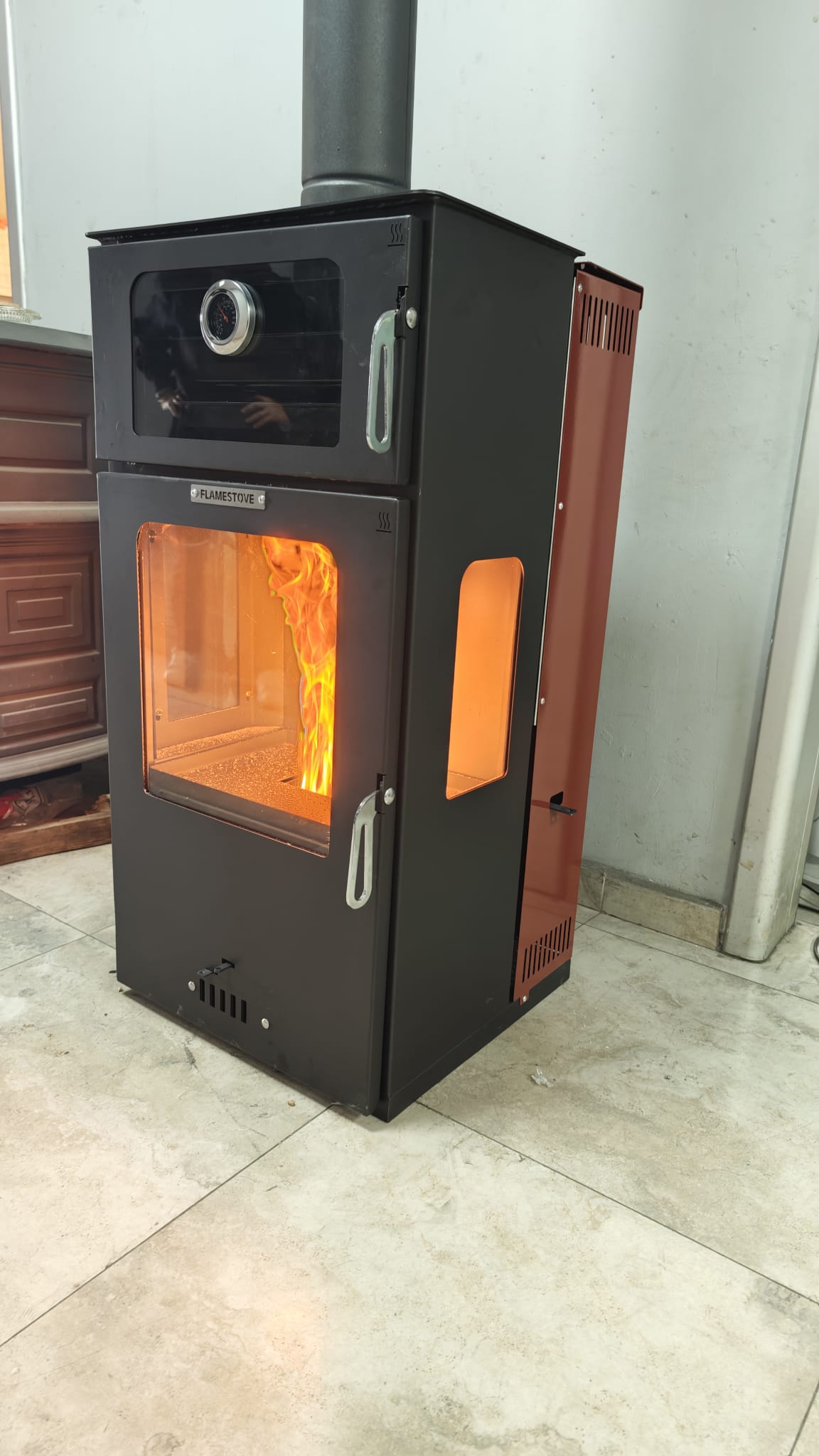 FS-294 Hybrid Lüx Gurme Çelik Soba | 3 Camlı | 2 Kat Fırın | Pelet ve Odun Yakıtlı