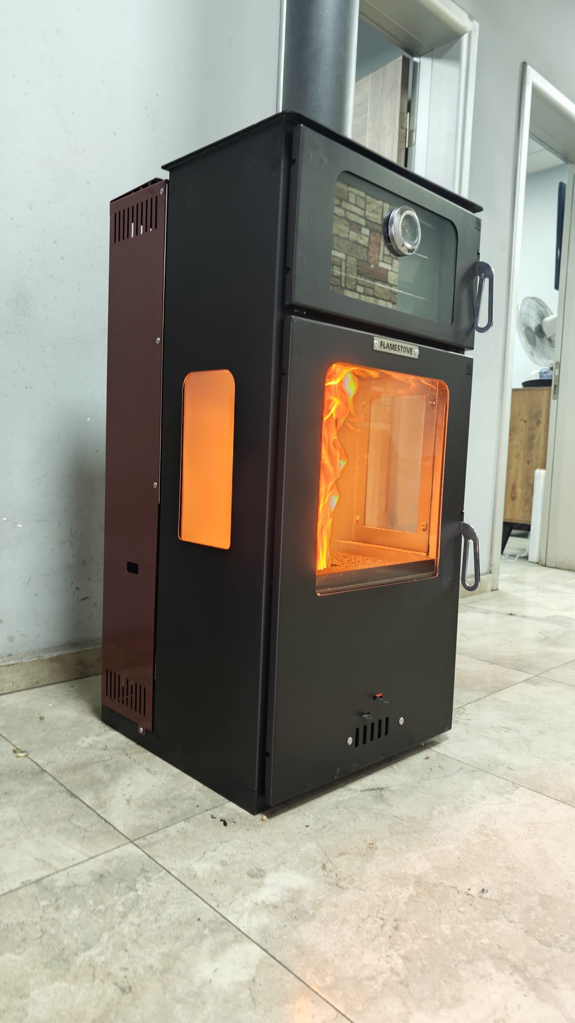 FS-294 Hybrid Lüx Gurme Çelik Soba | 3 Camlı | 2 Kat Fırın | Pelet ve Odun Yakıtlı