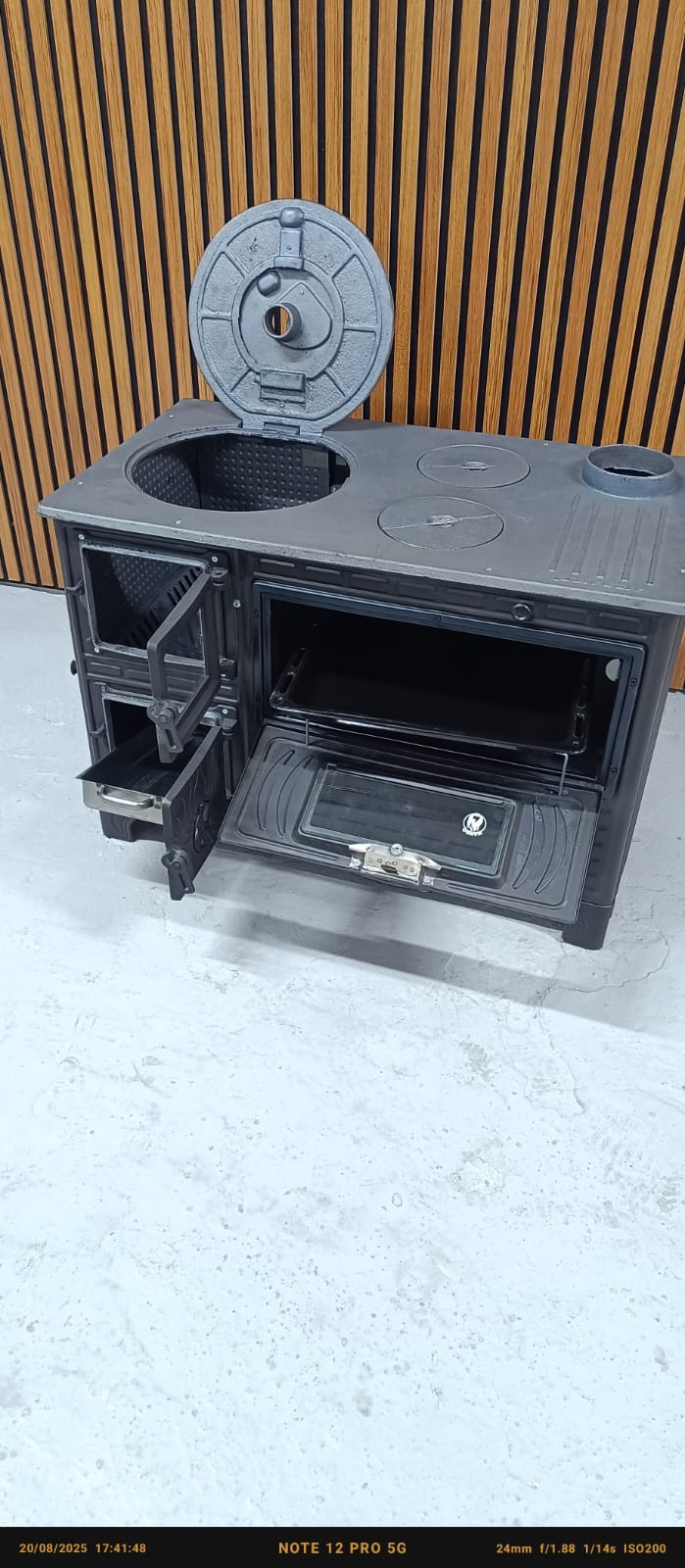 FS-329 Mat Siyah 47'lik Döküm Tuğlalı Kuzine Soba | Emaye | Geniş Kuzine