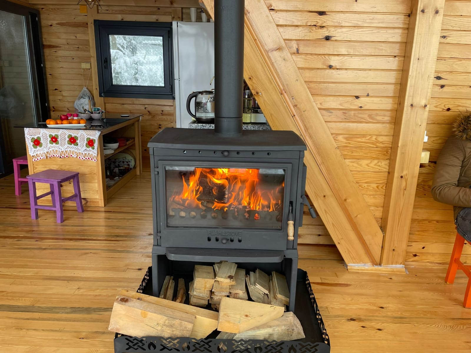 FS-042ST Flame Stove Retro Lux 3 Camlı Döküm Soba, Yüksek Verimli Odun & Kömür Sobası