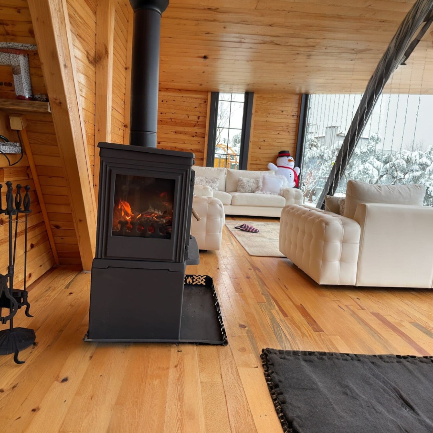 FS-042ST Flame Stove Retro Lux 3 Camlı Döküm Soba, Yüksek Verimli Odun & Kömür Sobası