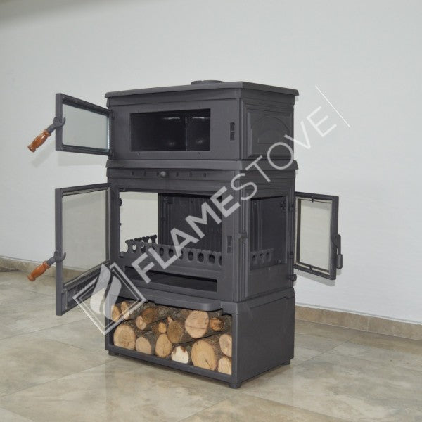 Retro Lux Yüksek Verimli Döküm Soba: Yan Kapaklı, Fırınlı, Odun-Kömür Uyumlu