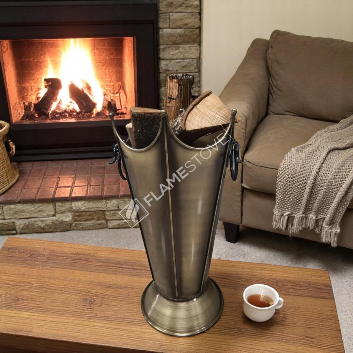 Lüks Gold Odunluk: İç/Dış Mekan, Yüksek Kaliteli Döküm Şömine Odun Kovası