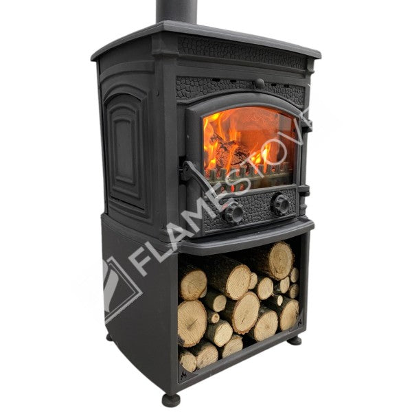 Flame Stove Sirius Maxi Style Fırınlı Döküm Odun Sobası, Çift Yanma, Schott-Robax Cam