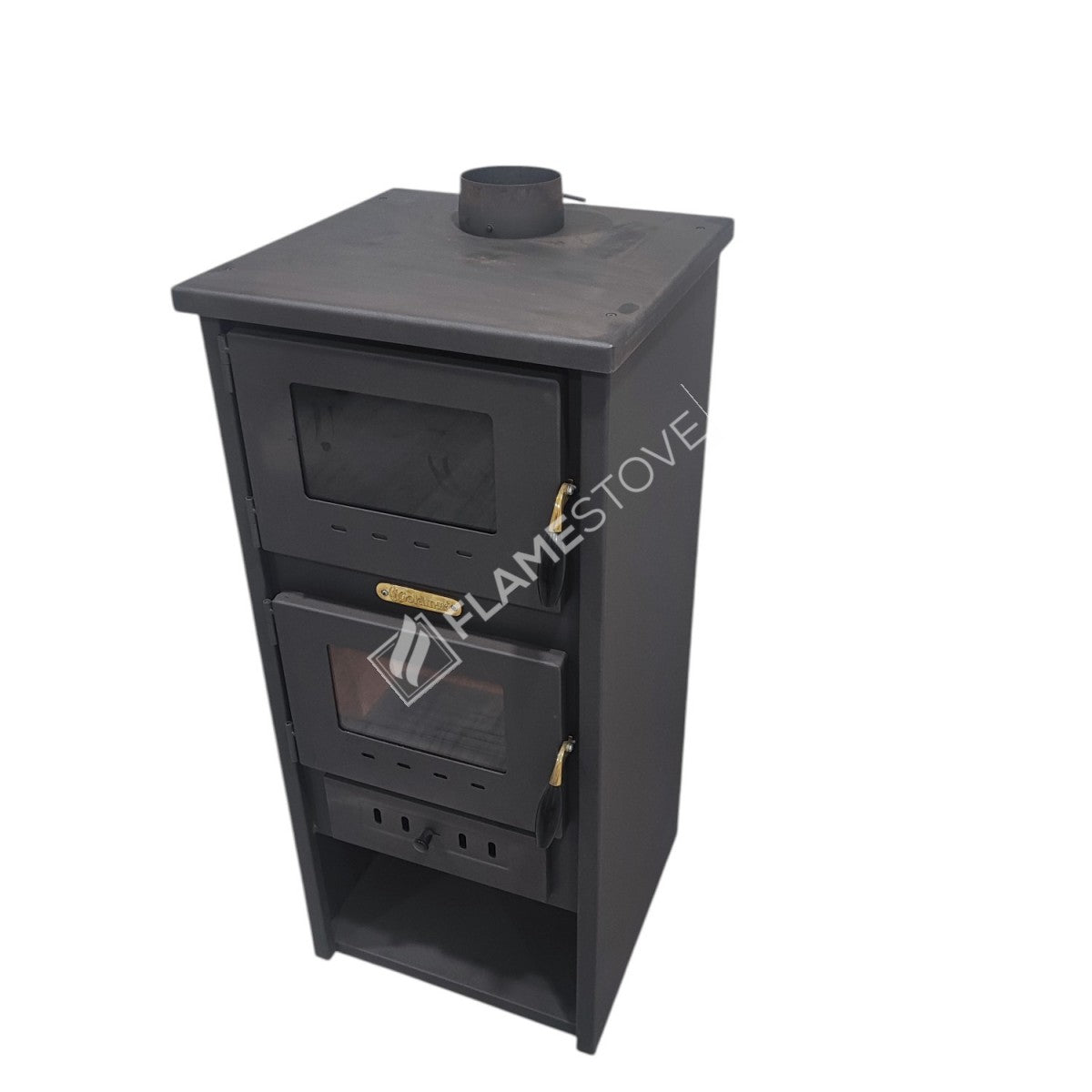 Flame Stove Yüksek Verimli Fırınlı Çelik Dış Yüzey Ateş Tuğlalı Soba Seti Maşa ve Odunluklu