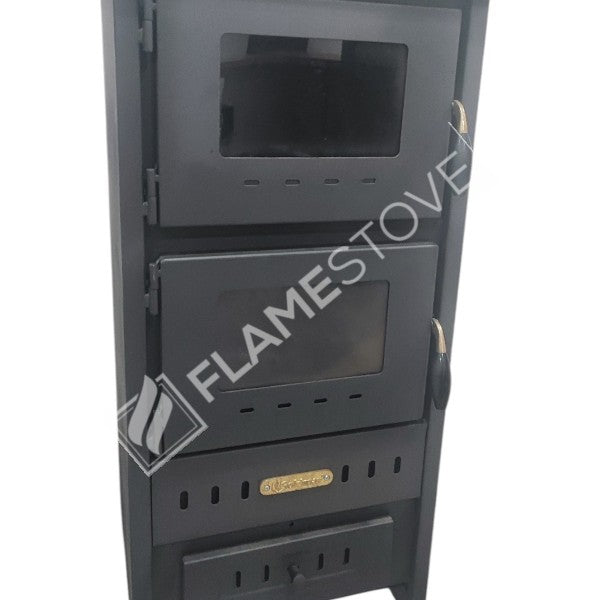 Flame Stove S3 Çelik Dış Yüzey Ateş Tuğlalı Fırınlı Soba, Maşa ve Odunluk