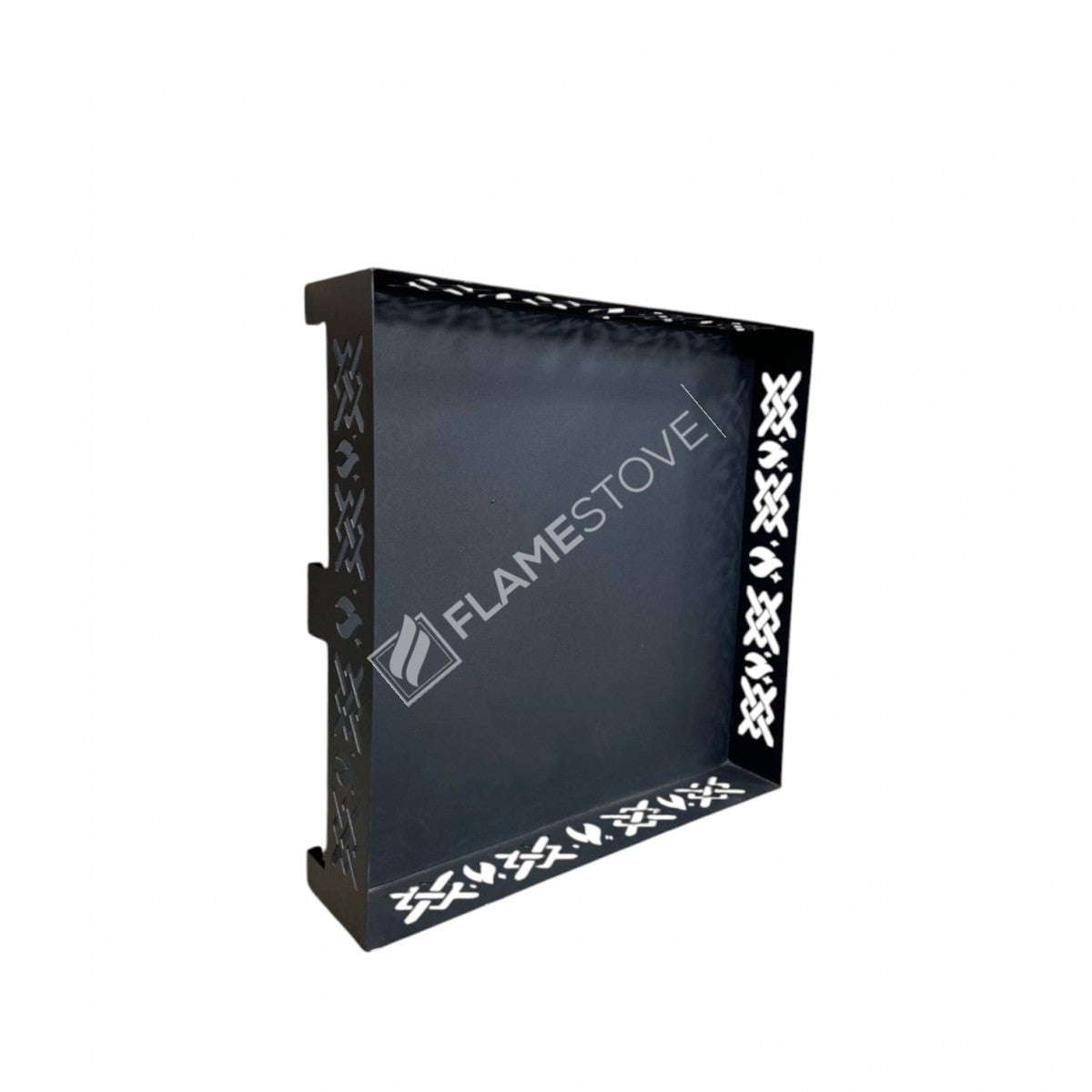 Lazer Kesim Çapraz Desenli 50x50 cm Çelik Soba Altlığı - Zemin Koruyucu, Estetik Destek