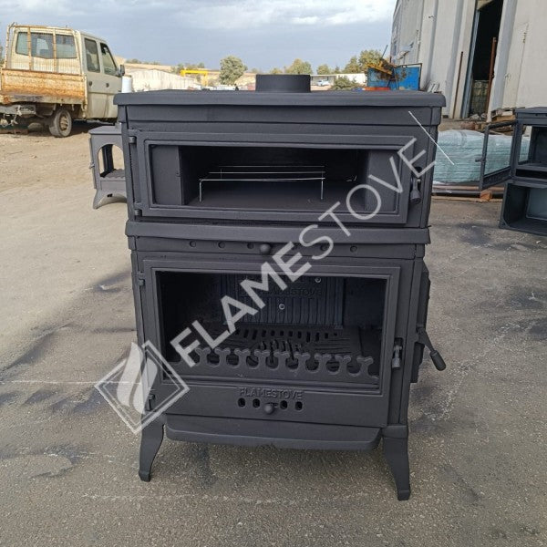 Retro Fırınlı Döküm Soba, Yüksek Verimli Odun Kömür Sobası, Termostatlı, 13 kW