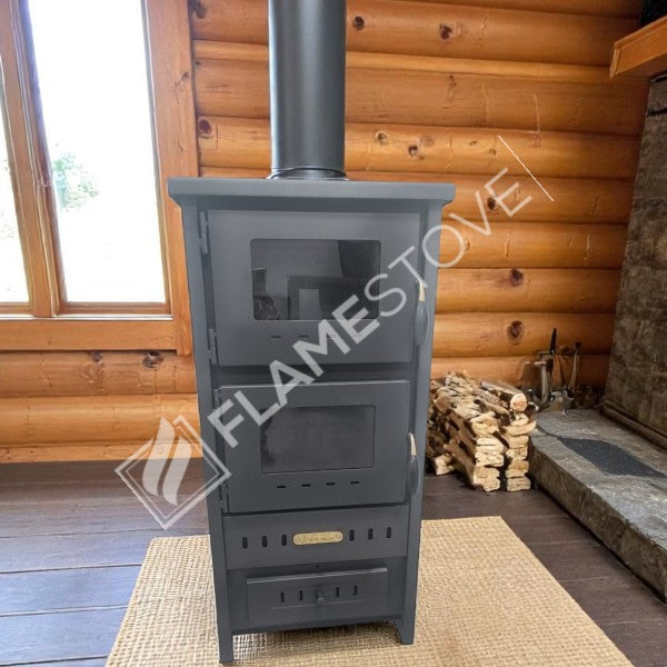 Flame Stove S3 Çelik Dış Yüzey Ateş Tuğlalı Fırınlı Soba, Maşa ve Odunluk
