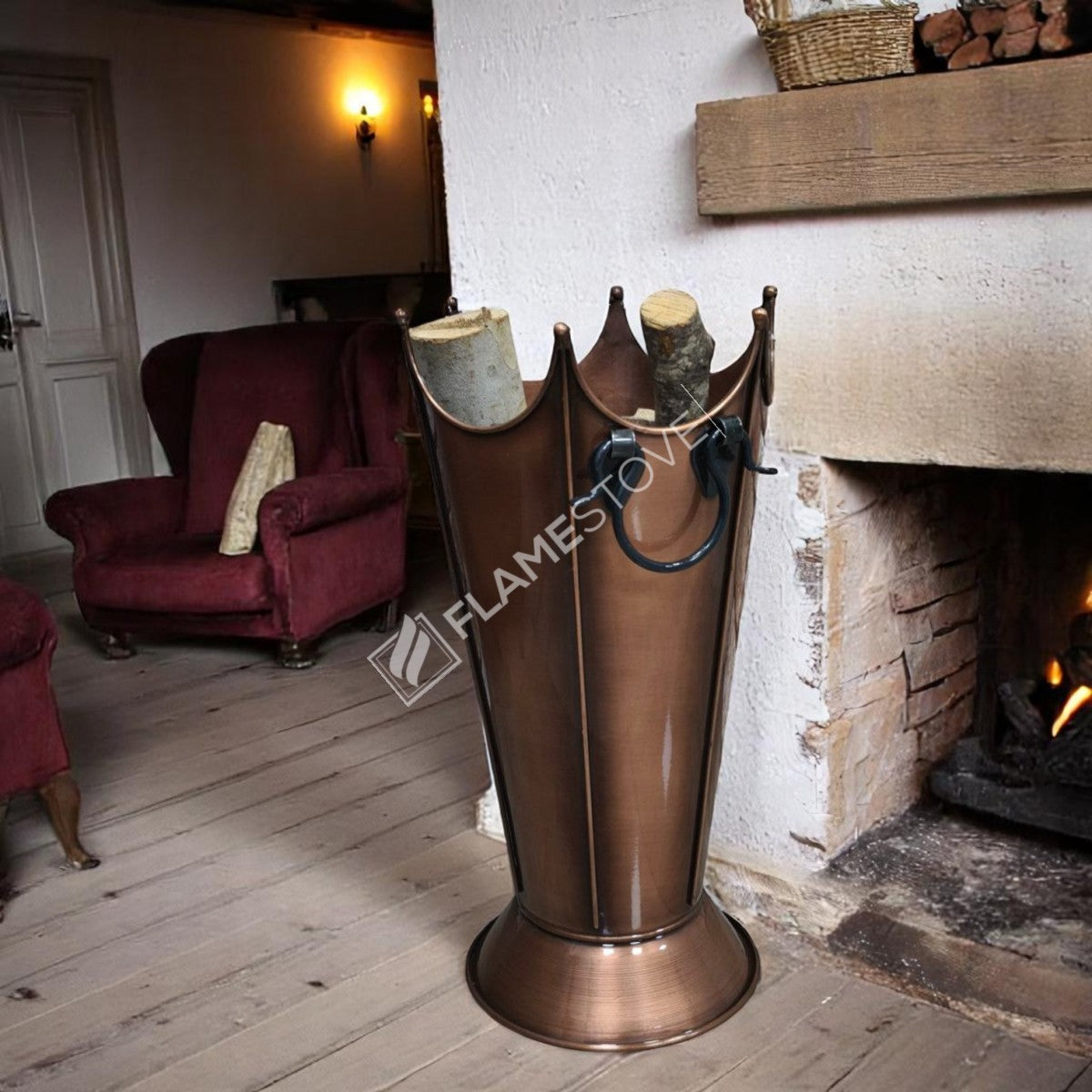 Paslanmaz Bakır Odunluk, Şık ve Dayanıklı Şömine Odun Kovası, İç/Dış Mekan