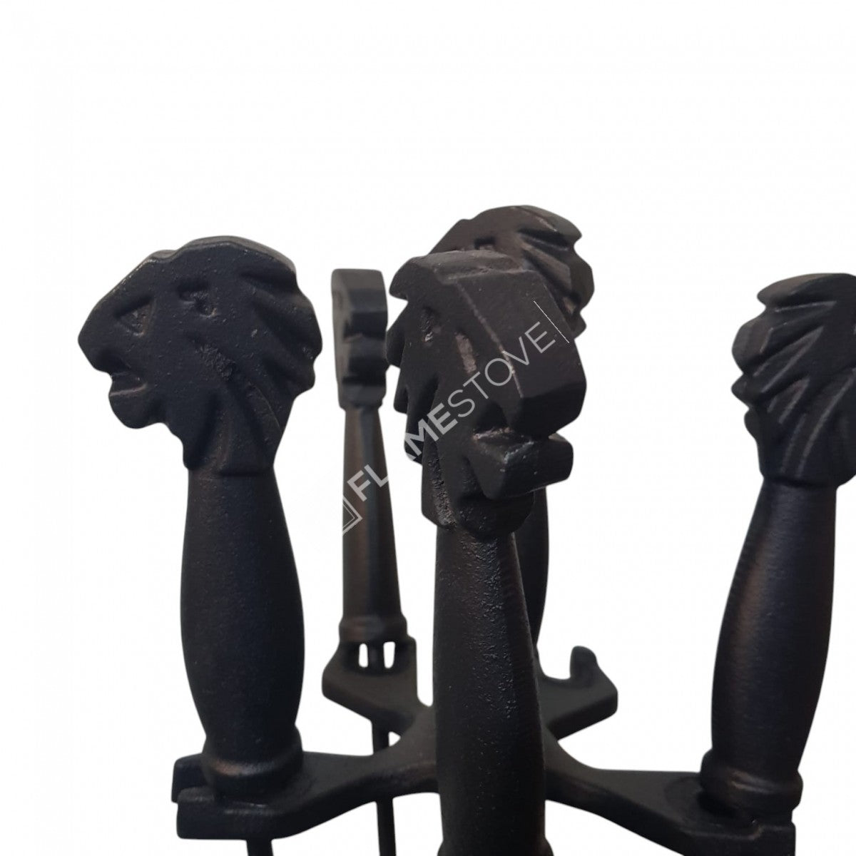 Flame Stove Aslan Başlı Pik Döküm 4'lü Şömine Soba Maşa Takımı Seti
