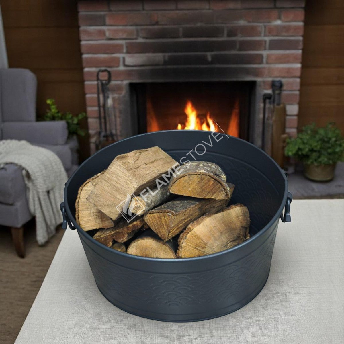 Flame Stove FS-1353 Mat Siyah Metal Odun Kovası Şömine Aksesuarı