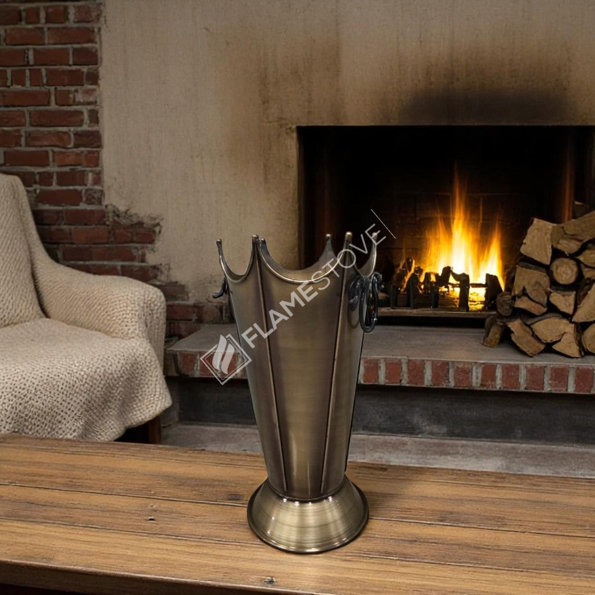 Lüks Gold Odunluk: İç/Dış Mekan, Yüksek Kaliteli Döküm Şömine Odun Kovası