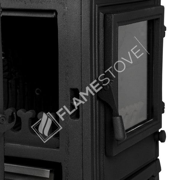 Retro Lux Yan Kapaklı 3 Camlı Döküm Soba, Yüksek Verimli Odun Kömür Sobası