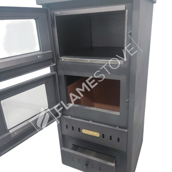 Flame Stove S3 Çelik Fırınlı Soba: Ateş Tuğlalı, Robax Camlı, 9kW Verimli