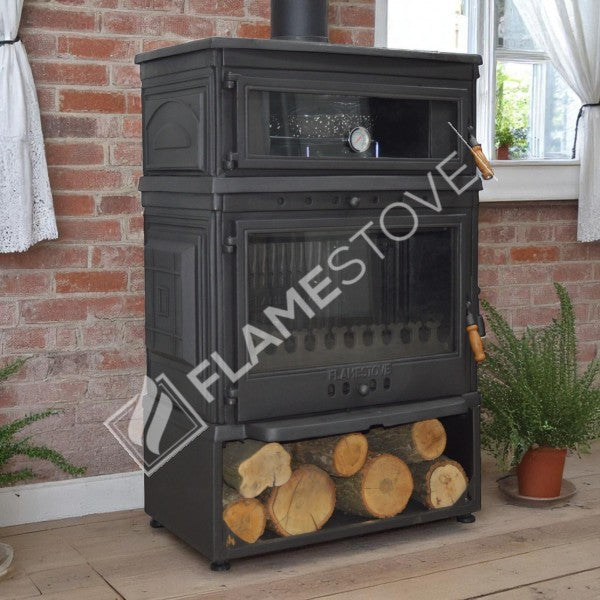 Retro Dik Fırınlı Odun Sobası, Yan Kapaklı, Çift Yanmalı, Schott Robax Camlı, 13 kW