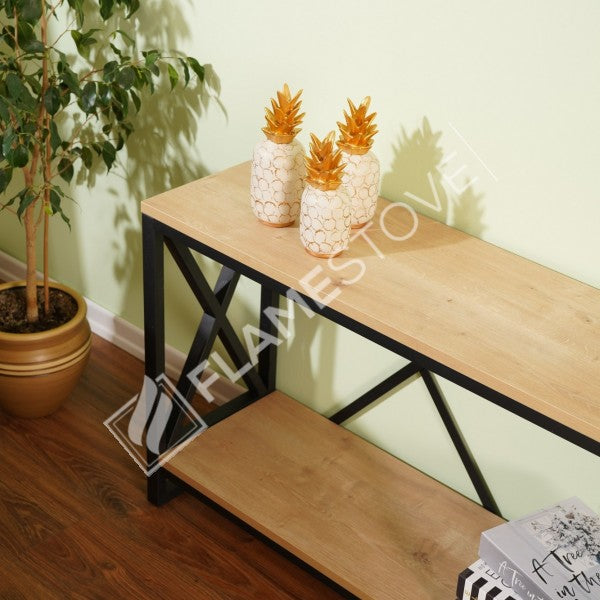 Çok Amaçlı Modern Tasarım Ceviz Barok Rengi Metal İskeletli Konsol TV Ünitesi