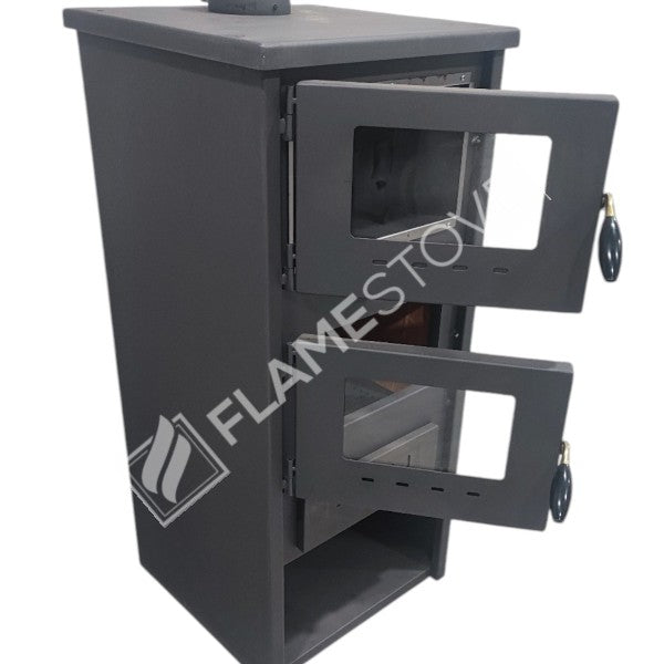 Çelik Fırınlı Odunluklu Soba, Ateş Tuğlalı, Schott Robax Camlı, 8 kW Isıtma